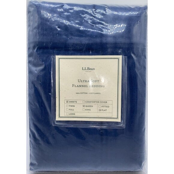 LL Bean Ultra Soft Flannel Queen Size Flat Sheet True Navy 92  X 110 in - Picture 7 of 8